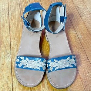 Latigo Tana Womens Navy Leather Ankle Strap Sandal Low Block Heel Size 8